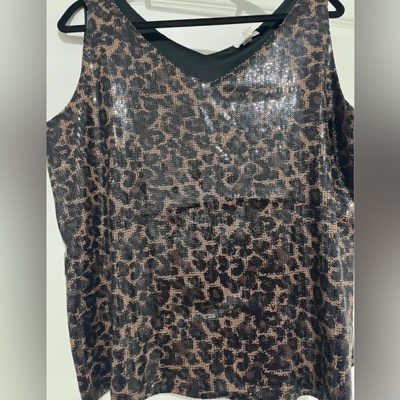 Tribal Tops - Leopard Print Sequined Sleeveless Top by Tribal Jeans Size XL